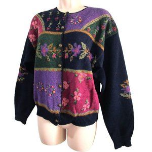 Vintage Woolrich Floral Color Block Wool Sweater Ladies Small GUC Small Hole GUC